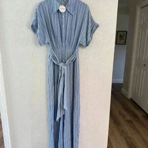pastel Spring Womens wide leg jumpsuit blue white stripe size medium new w/ tags